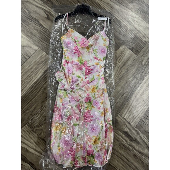 City Studio Juniors' Women's Ivory Floral Cowl Neck Self-Tie Dress Size 11/12 - Picture 13 of 14